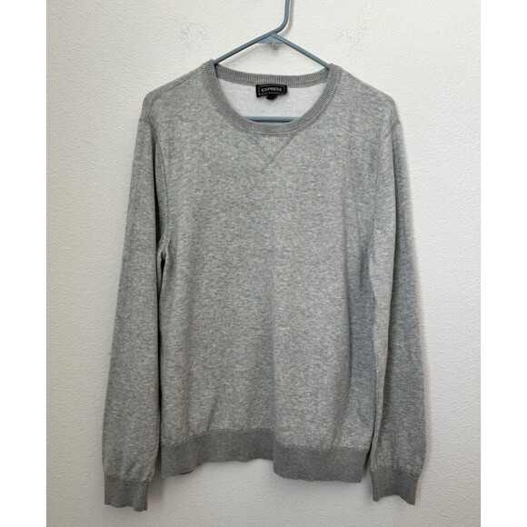 Express Women's Light Gray Long Sleeve Pullover Sweater 100% Cotton Size Large - Picture 1 of 11